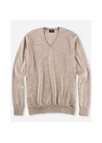 V-Ausschnitt-Pullover OLYMP "OLYMP Strick Casual", Herren, Gr. M, beige (hellbeige), Obermaterial: 100% Schurwolle, tailliert, V-Ausschnitt, Pullover, klassischer Strickpullover