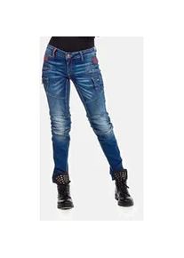 Cipo & Baxx Slim-fit-Jeans CIPO & BAXX "Jeans", Damen, Gr. 28, L&auml;nge 32, blau, 99% Baumwolle, 1% Elasthan, unifarben, Basic, slim fit lang, Jeans Slim-fit-Jeans, mit modischen Ziern&auml;hten, WD358