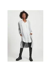 Longstrickjacke Vila "VIRIL LONG L/S KNIT CARDIGAN - NOOS", Damen, Gr. L, grau (hellgrau, meliert), Feinstrick, Obermaterial: 50% Viskose, 27% Nylon, 23% Polyester, l&auml;ssig geschnitten knielang, V-Ausschnitt, B&uuml;ndchen, Strickjacken Longstrickjacke, in knielanger Form