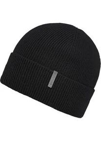 Strickm&uuml;tze Chillouts, Herren, schwarz, Rippstrick, Materialmix, unifarben, M&uuml;tzen Strickm&uuml;tze, mit Umschlag, gef&uuml;ttert