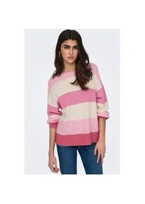 Strickpullover Only "ONLATIA L/S STRIPE PULLOVER KNT NOOS", Damen, Gr. M, pink (pink lady), Strick, Obermaterial: 50% Viskose, 27% Nylon, 23% Polyester, gestreift, regular fit normal, Rundhals, Rippstrickb&uuml;ndchen, Pullover Strickpullover, Viskosemischung, regular fit