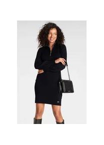 Strickkleid Laura Scott, Damen, Gr. 38, N-Gr, schwarz, Strick, Obermaterial: 70% Viskose, 30% Polyamid, clean, unifarben, figurbetont kurz, B&uuml;ndchen, Kleider Strickkleid, mit Troyer Kragen in Mini Form