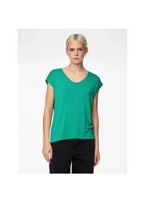 Kurzarmshirt Pieces "PC BILLO", Damen, Gr. L, gr&uuml;n (pepper gr&uuml;n), Jersey, Obermaterial: 85% Viskose, 10% metallisierte Fasern, 5% Elasthan, Glitzermuster, geringelt, gestreift, bequem normal, Rundhals, Shirts, Viskosemischung, loose fit