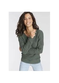 Strickpullover Laura Scott, Damen, Gr. 46, gr&uuml;n, Strick, Obermaterial: 100% Polyacryl, unifarben, l&auml;ssig geschnitten h&uuml;ftlang, V-Ausschnitt, B&uuml;ndchen, Pullover Strickpullover, softer &Uuml;bergangsstrick mit V-neck und trendy Ajourmuster