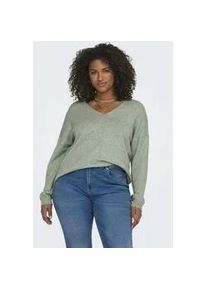 V-Ausschnitt-Pullover Only CARMAKOMA "CARMARGARETA LS PULLOVER KNT NOOS", Damen, Gr. S, gr&uuml;n (basil detail:melange), Strick, Obermaterial: 50% Viskose, 27% Nylon, 23% Polyester, meliert, normal normal, V-Ausschnitt, Rippstrickb&uuml;ndchen, Pullover, Viskosemischung, regular fit