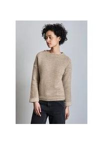 Print-Shirt Street One, Damen, Gr. 46, beige (honey sand), Stoff, 100% Polyamid, gestreift, gerade normal, hoch geschlossener Ausschnitt, B&uuml;ndchen, Shirts, mit 3/4 &Auml;rmeln