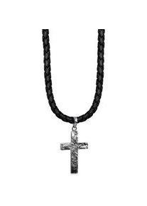 Kette mit Anh&auml;nger Kuzzoi "Herren Lederkette Kreuz Oxidiert Matt 925 Silber" Gr. 50, silber, Halsketten, Herren, 50, ohne Stein, Silber 925 (Sterlingsilber), L: 50