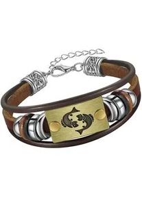 Armband Firetti "Schmuck Geschenk Armschmuck Armkette Edelstein Sternzeichen", bunt (edelstahlfarben, messingfarben, dunkelbraun, braun, grau, braun, grau), Armb&auml;nder, Damen, 20cm, Fische, Edelstahl Leder Messing, Edelstahl, Leder, Messing, Armband, Made in Germany - mit H&auml;matit - mit Holzimitat