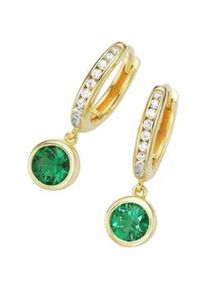Paar Creolen "mit Behang, Zirkonia und Kristallsteine, vergoldet, Silber 925", gr&uuml;n, Giorgio Martello MILANO, Ohrringe, Damen, Silber 925 (Sterlingsilber)
