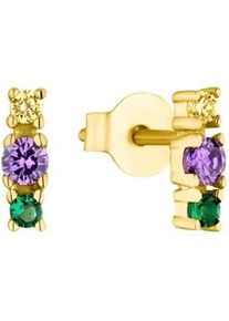 Paar Ohrstecker s.Oliver "2035502", bunt (gelbgoldfarben, gelb, lila, gr&uuml;n, gelb, lila, gr&uuml;n), Ohrringe, Damen, Silber 925 (Sterlingsilber), mit Zirkonia (synth.)