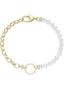 Armband "mit wei&szlig;en Muschelkern-Perlen und Zirkonia, Silber 925", gold, Giorgio Martello MILANO, Armb&auml;nder, Damen, 19cm, Silber 925 (Sterlingsilber), Armband