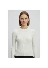 HUGO BOSS Rundhalspullover HUGO BLUE "Somya", Damen, Gr. S (36), open wei&szlig; 110, Strick, Obermaterial: 88% Viskose, 12% Polyester, unifarben, figurbetont h&uuml;ftlang, Rundhals, Pullover Rundhalspullover, Rippstrick im Viskosemix