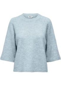 Strickpullover Only "ONLSIMONI 3/4 PULLOVER KNT NOOS", Damen, Gr. S, blau (cashmere blau detail:melange), Strick, Obermaterial: 74% Polyacryl, 24% Polyester, 2% Elasthan, meliert, regular fit h&uuml;ftlang, Rundhals, weit, Pullover Strickpullover, Materialmix, regular fit