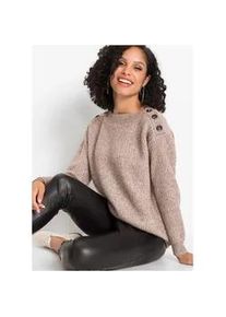 Strickpullover bonprix "Pullover mit Kn&ouml;pfen", Damen, Gr. 48/50 (XL), braun (braun meliert), Obermaterial: 100% Polyester, oversize, Pullover Strickpullover, aus Polyester, mit Knopfverzierung, Oversize-Passform