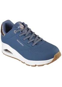 Slip-On Sneaker Skechers "UNO SHIMMER AWAY", Damen, Gr. 40, blau (navy, ros&egrave;goldfarben), Lederimitat, kontrastfarbene Details, Schuhe Sneaker, Slipper, Freizeitschuh, Plateausneaker mit modischem Keilabsatz, Topseller