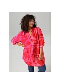 Longbluse ANISTON PLUS, Damen, Gr. 52, pink (pink, rose), Web, Obermaterial: 100% Viskose (LENZINGTM ECOVEROTM), bedruckt, gemustert, l&auml;ssig geschnitten, V-Ausschnitt, 1-Knopf-Manschette, Blusen Longbluse, mit farbenfrohem, gro&szlig;fl&auml;chigem Druck, Topseller
