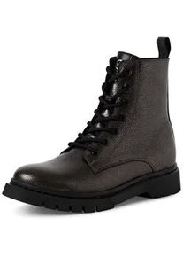 Schn&uuml;rboots Tamaris, Damen, Gr. 37, altsilberfarben, Leder, Lederimitat, Reptilienpr&auml;gung, Schuhe Schn&uuml;rboots, Herbstboots, Schn&uuml;rstiefelette mit praktischer Anziehlasche