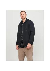 Jack & Jones PlusSize Kapuzensweatjacke "JJEBRADLEY mit Kapuze und weichem Innenmaterial", Herren, Gr. 6XL, schwarz, angeraute Sweatware, Obermaterial: 61% Polyester, 39% Baumwolle, JACK & JONES PLUSSIZE, unifarben, relaxed fit normal, ohne Ausschnitt, Rippb&uuml;ndchen, Sweatjacken, unifarben, modisch, relaxed fit, Materialmix