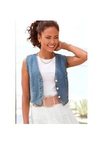 Jeansweste Buffalo, Damen, Gr. 38, blau (blau washed), Denim/Jeans, Obermaterial: 98% Baumwolle, 2% Elasthan, unifarben, figurbetont taillenlang, V-Ausschnitt, Westen, in verk&uuml;rzter L&auml;nge, figurbetonende Passform, modisch