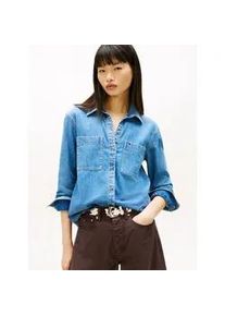 Tommy Hilfiger Jeansbluse TOMMY JEANS "REGULAR FIT SHIRT", Damen, Gr. S (36), denim medium, Denim/Jeans, Obermaterial: 76% Baumwolle, 24% Lyocell, unifarben, regular fit, Blusen Jeansbluse