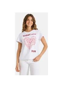 LIEBLINGSST&Uuml;CK T-Shirt LIEBLINGSST&Uuml;CK "CleoL", Damen, Gr. L, sanftes wei&szlig;, Single Jersey, Obermaterial: 100% Baumwolle, bedruckt, regular fit h&uuml;ftlang, Rundhals, Shirts T-Shirt, mit Print & Paillettenbesatz vorn