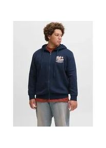 Jack & Jones PlusSize Kapuzensweatshirt "JJELOGO SWEAT ZIP HOOD 2 COL AW25 PLS", Herren, Gr. 4XL, blau (sky captain), angeraute Sweatware, Obermaterial: 70% Baumwolle, 30% Polyester, JACK & JONES PLUSSIZE, bedruckt, regular fit, Rippb&uuml;ndchen, Sweatshirts