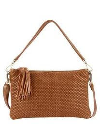 Clutch Harbour 2nd "Ivellina", Damen, Gr. B/H/T: 31cm x 20cm x 4cm, hellbraun, Rindsleder, Taschen, Damen Handtasche, Umh&auml;ngetasche, Schultertasche mit modischen Fransen