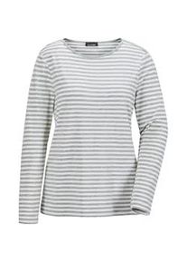 Longpullover GOLDNER "Kurzgr&ouml;&szlig;e Ringelshirt mit U-Boot-Ausschnitt", Damen, Gr. 25, beige (graumelange, cremewei&szlig;, geringelt), Obermaterial: 92% Viskose CV. 8% Elasthan EL., Sonstiges, Pullover Longpullover, Ohne