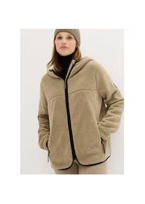 Fleecejacke bonprix, Damen, Gr. 56/58 (XXXL), gr&uuml;n (new khaki), Obermaterial: 100% Polyester, unifarben mit Farbeins&auml;tzen, l&auml;ssig geschnitten, Jacken Fleecejacke, mit Kapuze, aus Teddy-Fleece, l&auml;ssige Passform, mit Stehkragen