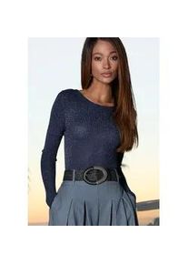 Strickpullover Lascana, Damen, Gr. 32/34, blau (dunkelblau, silberfarben), Strick, Obermaterial: 80% Viskose, 20% metallisierte Fasern, Glitzermuster, leicht gl&auml;nzend, figurbetont, U-Boot-Ausschnitt, Pullover Strickpullover, aus Rippstrick mit Glitzergarn, festlich