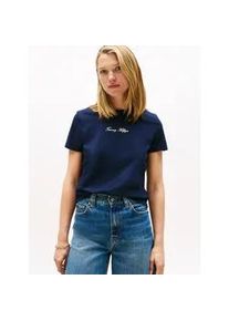 Kurzarmshirt Tommy Hilfiger "CLASSIC SCRIPT REG SS TEE", Damen, Gr. S (36), schwarz night navy, Single Jersey, Obermaterial: 100% Baumwolle, unifarben, Rundhals, Shirts