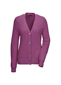Strickjacke GOLDNER "Elegante Strickjacke mit V-Ausschnitt", Damen, Gr. 38, lila (maulbeere), Obermaterial: 70% Polyacryl PAN. 30% Schurwolle WV., Rippe, Strickjacken Strickjacke, Hochwertige Strickminderungen