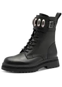 Schn&uuml;rstiefelette Tamaris, Damen, Gr. 39, schwarz, Leder, Lederimitat, unifarben, Schuhe Schn&uuml;rstiefelette, Blockabsatz, Schn&uuml;rboots mit Schmuckelementen in Metallicoptik