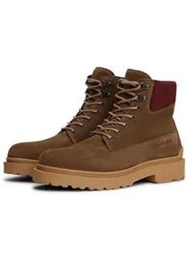 Tommy Hilfiger Schn&uuml;rboots TOMMY JEANS "TJM LACE UP BOOT SUEDE", Herren, Gr. 45, dunkelbraun, Veloursleder, used, Schuhe Schn&uuml;rboots, Blockabsatz, Outdoorboots, mit &Ouml;sen, im Bergsteigerlook