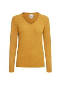 Strickfleece-Pullover oxmo "Strickpullover OXIlva", Damen, Gr. L, gelb (honey mustard melange), Obermaterial: 74% Polyacryl PAN. 23% Nylon NY. 3% Elasthan EL., Pullover
