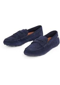 Slipper Tommy Hilfiger "FLAG SOFT SUEDE DRIVER LOAFER", Damen, Gr. 39, blau (dunkelblau), Veloursleder, unifarben, Schuhe Slipper, Schlupfschuh, Bequemschuh, Mokassin, Flats mit modischen Zierriegel
