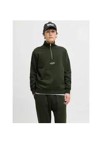 Jack & Jones Sweatshirt JACK & JONES "JJESOHO SWEAT QUARTER ZIP HN NOOS", Herren, Gr. S, duffel bag, angeraute Sweatware, Obermaterial: 80% Baumwolle, 20% Polyester, bedruckt, relaxed fit h&uuml;ftlang, hoch geschlossener Ausschnitt, Rippb&uuml;ndchen, Sweatshirts Sweatshirt, mit Print