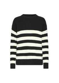 Strickfleece-Pullover oxmo "Strickpullover OXKAVINA", Damen, Gr. XS, schwarz (true schwarz), Obermaterial: 70% Baumwolle CO recyc.. 30% Polyester Pol. recyc.., Pullover