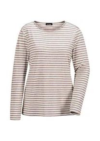 Longpullover GOLDNER "Kurzgr&ouml;&szlig;e Ringelshirt mit U-Boot-Ausschnitt", Damen, Gr. 23, beige (taupe, cremewei&szlig;, geringelt), Obermaterial: 92% Viskose CV. 8% Elasthan EL., Sonstiges, Pullover Longpullover, Ohne