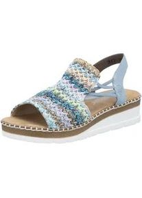 Sandale Rieker, Damen, Gr. 37, bunt (hellblau multi), Bast, Nubuklederimitat, Flechtoptik, Schuhe Sandale, Sommerschuh, Sandalette, Keilabsatz, in modischer Optik