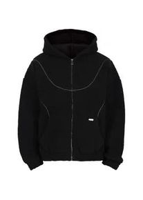 Kapuzenpullover DROPSIZE "Dropsize WAVY TEDDY ZIP HOODIE", Herren, Gr. XS, schwarz, 100% Polyester, unifarben, normal, ohne Ausschnitt, Pullover Kapuzenpullover