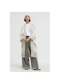 Cardigan SENSES.THE LABEL, Damen, Gr. XS/S, cozy grau melange, ivory, Material: 67% Polyacryl, 14% Polyester, 12% Polyamid, 7% Elasthan, colorblocking, regular fit lang, tiefer V-Ausschnitt, eingesetzt Rippb&uuml;ndchen, Strickjacken, aus Feinstrick