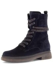 Schn&uuml;rboots Gabor, Damen, Gr. 38, nachtblau, Veloursleder, unifarben, Schuhe Schn&uuml;rboots, Blockabsatz, Schn&uuml;rstiefelette mit Innenrei&szlig;verschluss, G-Weite