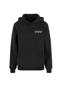 Kapuzenpullover MISS TEE "Miss Tee Three In A Row Ladies Fluffy Hoody", Damen, Gr. S, schwarz, 70% Baumwolle, 30% Polyester, mehrfarbig, loose fit, ohne Ausschnitt, Pullover Kapuzenpullover