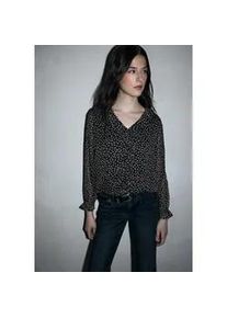 Chiffonbluse STREET ONE STUDIO, Damen, Gr. 40, schwarz, Stoff, Obermaterial: 100% Polyester; Futter: 100% Modal, gepunktet, normal normal, V-Ausschnitt, elastischer Bund, Blusen Chiffonbluse, mit grafischem Muster
