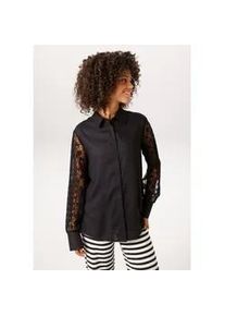 Hemdbluse Aniston CASUAL, Damen, Gr. 38, schwarz, Web, Obermaterial: 100% Viskose. &Auml;rmel: 60% Baumwolle, 40% Polyamid, unifarben, oversize Po-bedeckend, 1-Knopf-Manschette, Blusen Hemdbluse, mit langen &Auml;rmeln aus aufw&auml;ndiger Spitze - NEUE KOLLEKTION