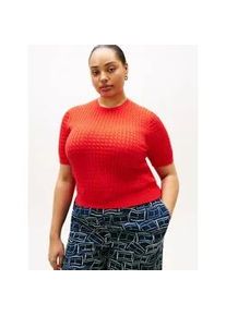 Rundhalspullover Tommy Hilfiger Curve "CRV CO CABLE FINE GG CNK S/S SWT", Damen, Gr. 54, fireworks, Strick, Obermaterial: 100% Baumwolle, Zopfmuster, regular fit normal, Rundhals, Rippb&uuml;ndchen, Pullover Rundhalspullover, in gro&szlig;en Gr&ouml;&szlig;en, mit Zopfmuster