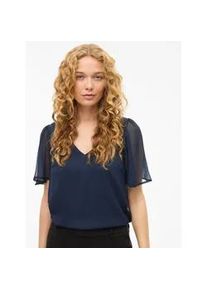 T-Shirt Vila "VIFALIA V-NECK S/S TOP - NOOS", Damen, Gr. 36, navy blazer, Jersey, Obermaterial: 100% Polyester, unifarben, regular fit normal, V-Ausschnitt, Shirts T-Shirt