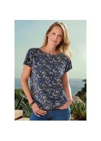 Kurzarmshirt GOLDNER "Halbarm Printshirt, U-Boot-Ausschnitt", Damen, Gr. 44, blau (blau, stein, gemustert), Obermaterial: 95% Baumwolle CO. 5% Elasthan EL., Shirts