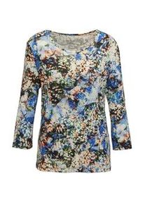 Print-Shirt GOLDNER "Druckshirt in kraftvollen Farben", Damen, Gr. 48, schwarz (schwarz, azurblau, gemustert), Obermaterial: 96% Viskose CV. 4% Elasthan EL., Shirts